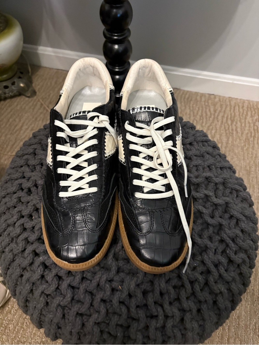 Dolce Vita Black Croc-Embossed Sneakers with White Accents